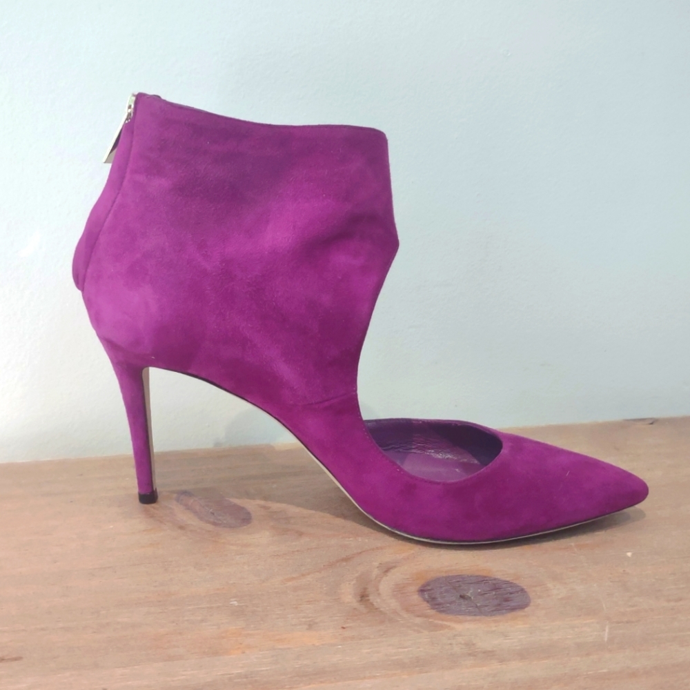 Jimmy Choo Taria 85 Madeline fuchsia cut out suede heeled booties 40.5 $825 - Picture 3 of 11